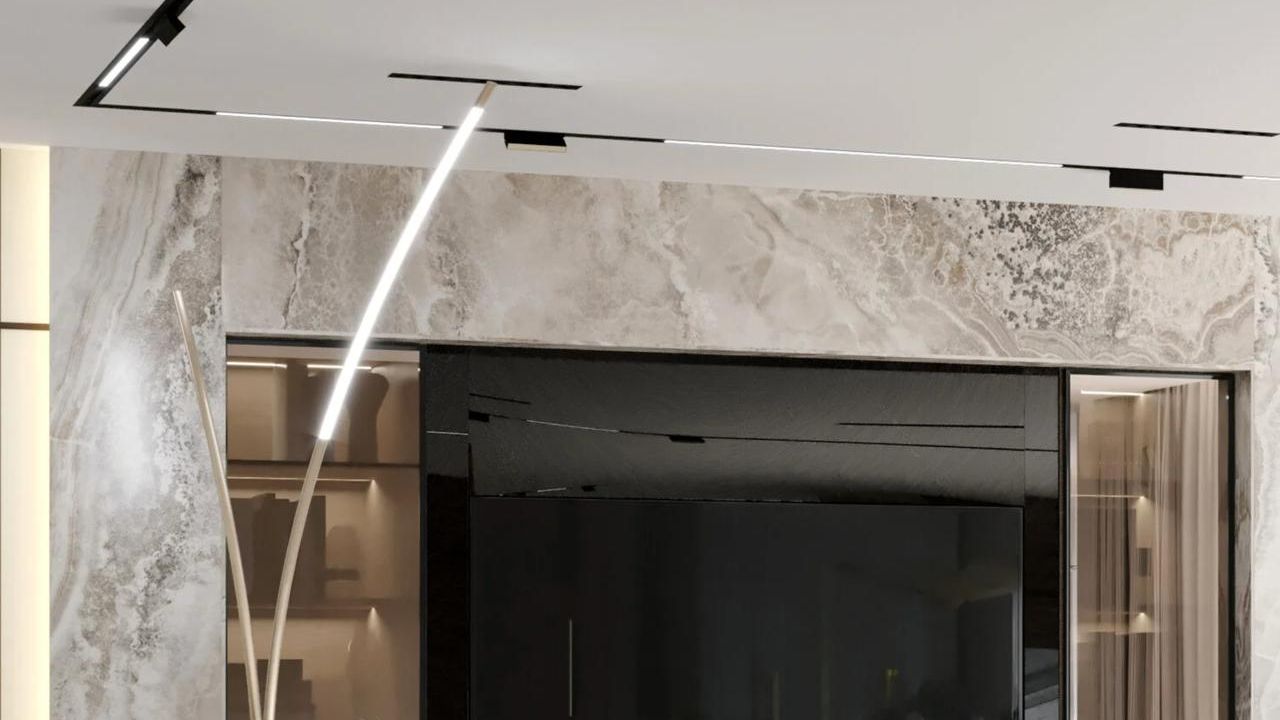 Фото Идеальный свет: матовый потолок с интегрированными светильниками в гостиной со стандартными окнами - 2