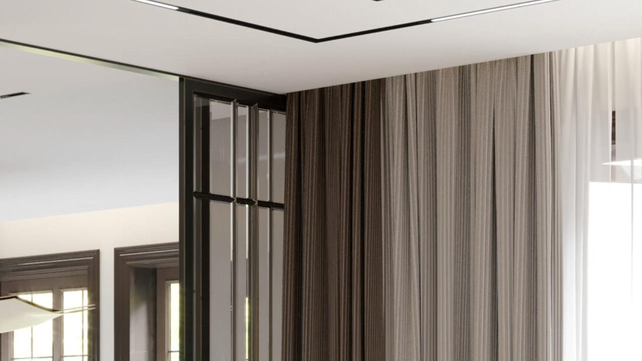 Фото Идеальный свет: матовый потолок с интегрированными светильниками в гостиной со стандартными окнами - 1