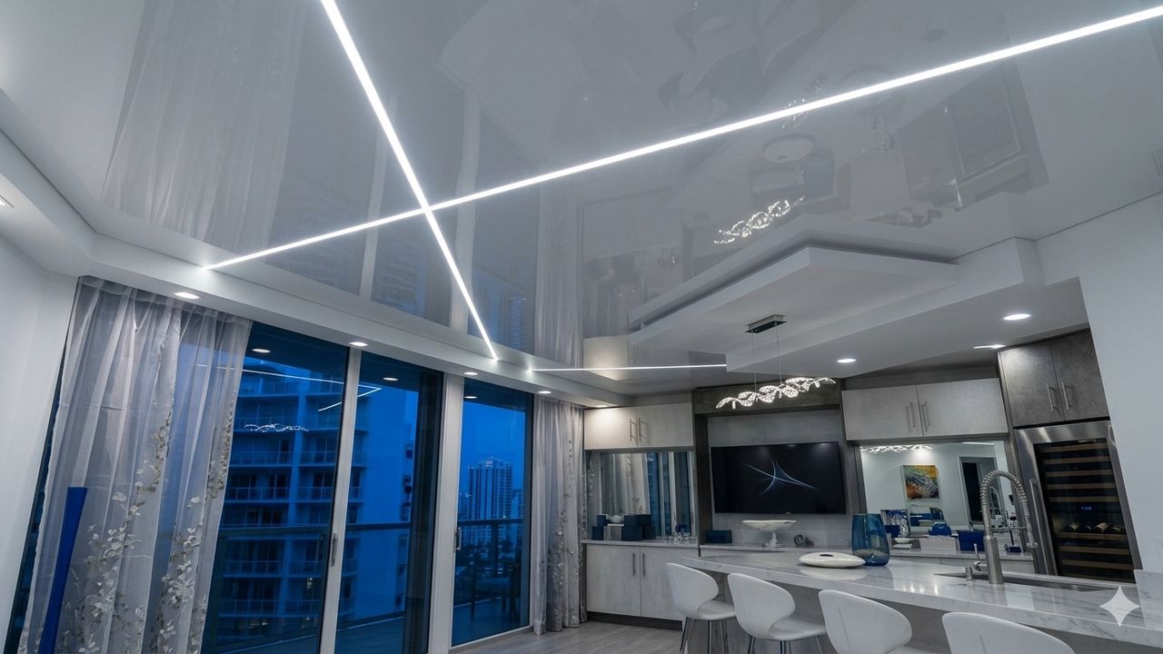 Фото Монтаж потолка на кухне 48 м2 с использованием пленки VISP L9001 (5.45) 1