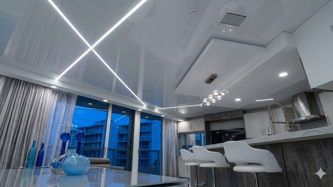 Фото Монтаж потолка на кухне 48 м2 с использованием пленки VISP L9001 (5.45) 3