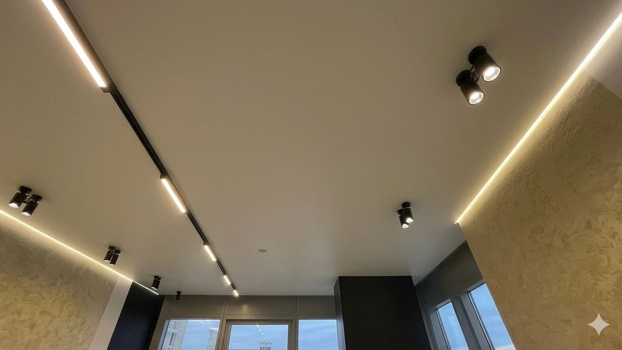 Фото Монтаж потолка с профилем VISP BLACK 241 и полотном VISP S9020 (3.25) 16 м2 в спальне 3