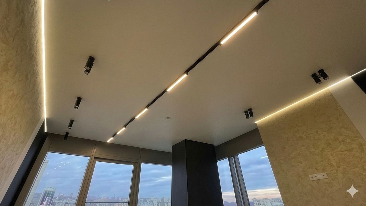 Фото Монтаж потолка с профилем VISP BLACK 241 и полотном VISP S9020 (3.25) 16 м2 в спальне 2