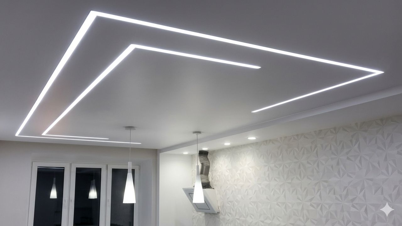 Фото Монтаж потолка на кухне 24 м2 с использованием пленки VISP M9001 (4.90) 1