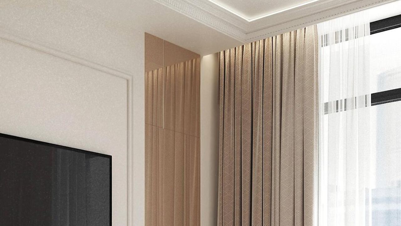 Фото Лаконичный контраст: матовый потолок в современной гостиной с каменными акцентами - 3