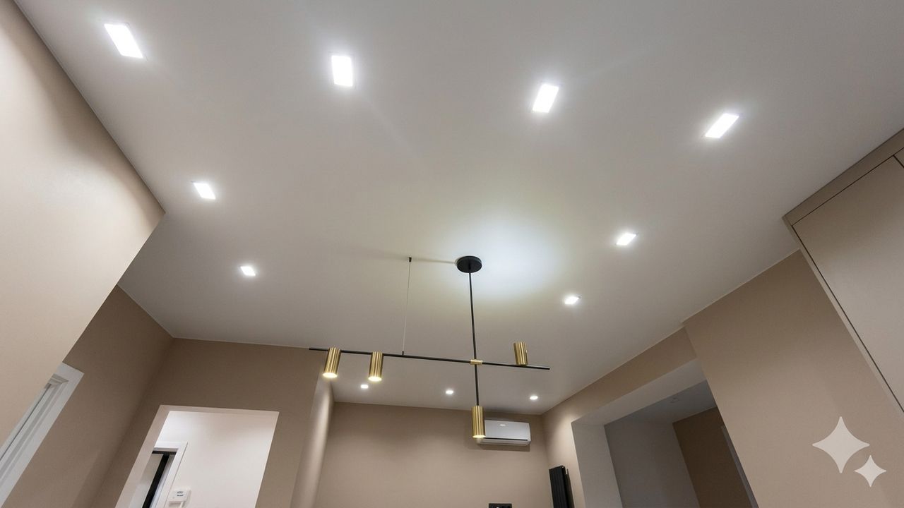 Фото Монтаж потолка с профилем VISP BLACK 241 и полотном VISP M9001 (4.35) 24 м2 в гостинной 2