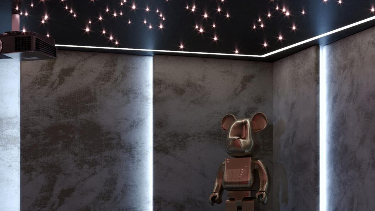 Фото Звёздная бездна: парящий потолок с фотопечатью ночного неба в лаунж-гостиной - 2