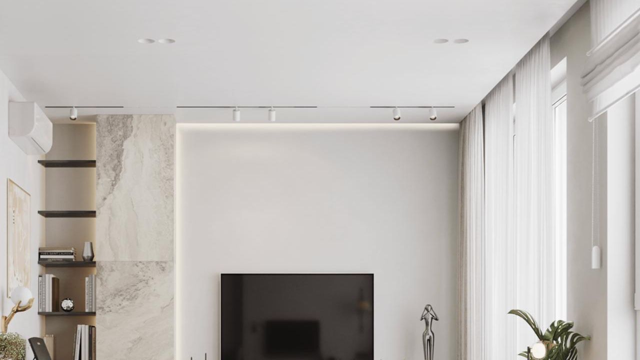 Фото Чистота линий: парящий потолок для гостиной в духе современного минимализма - 2